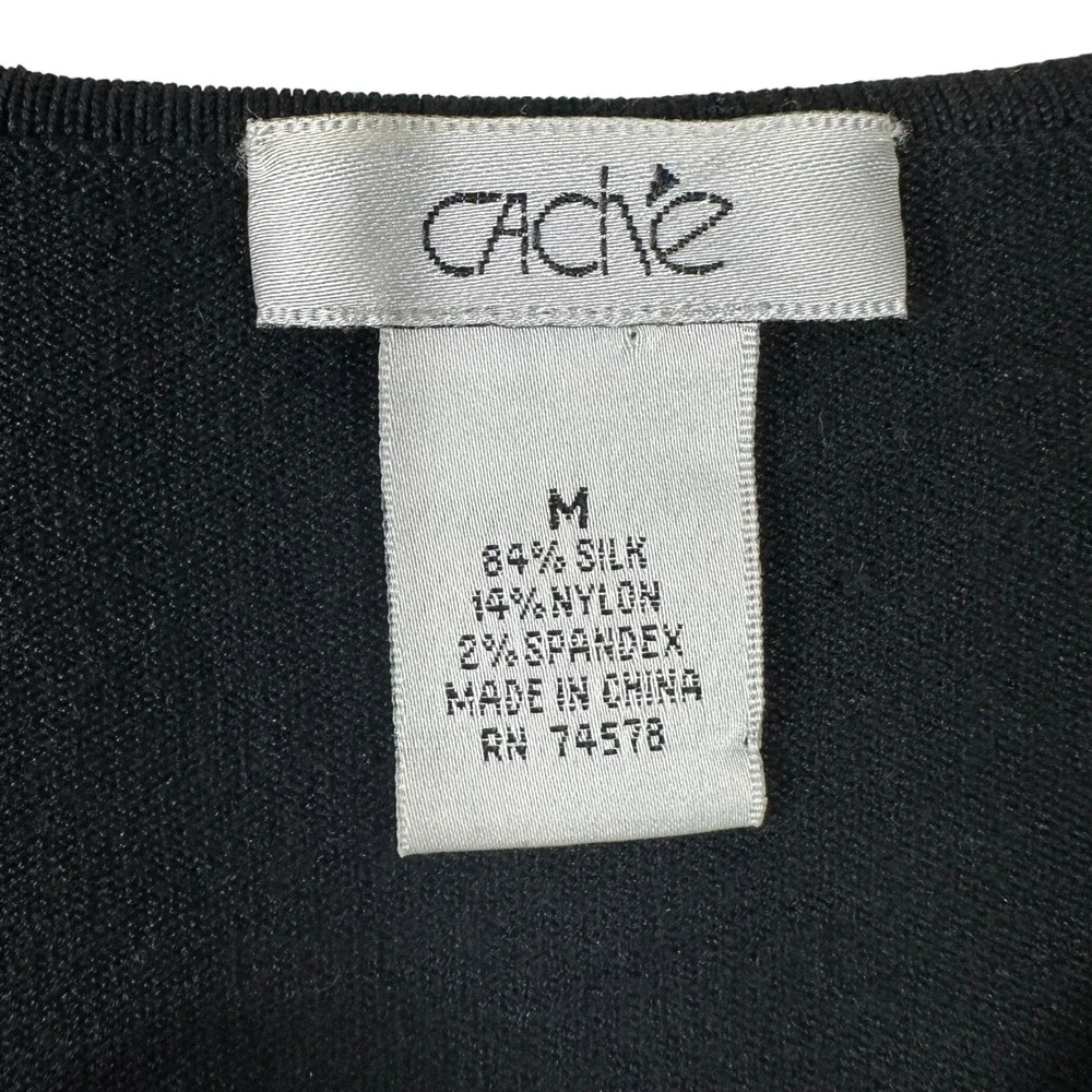 Cache Womens Silk Blend Cold Shoulder‎ Beaded Knit Top Black Size M Y2K